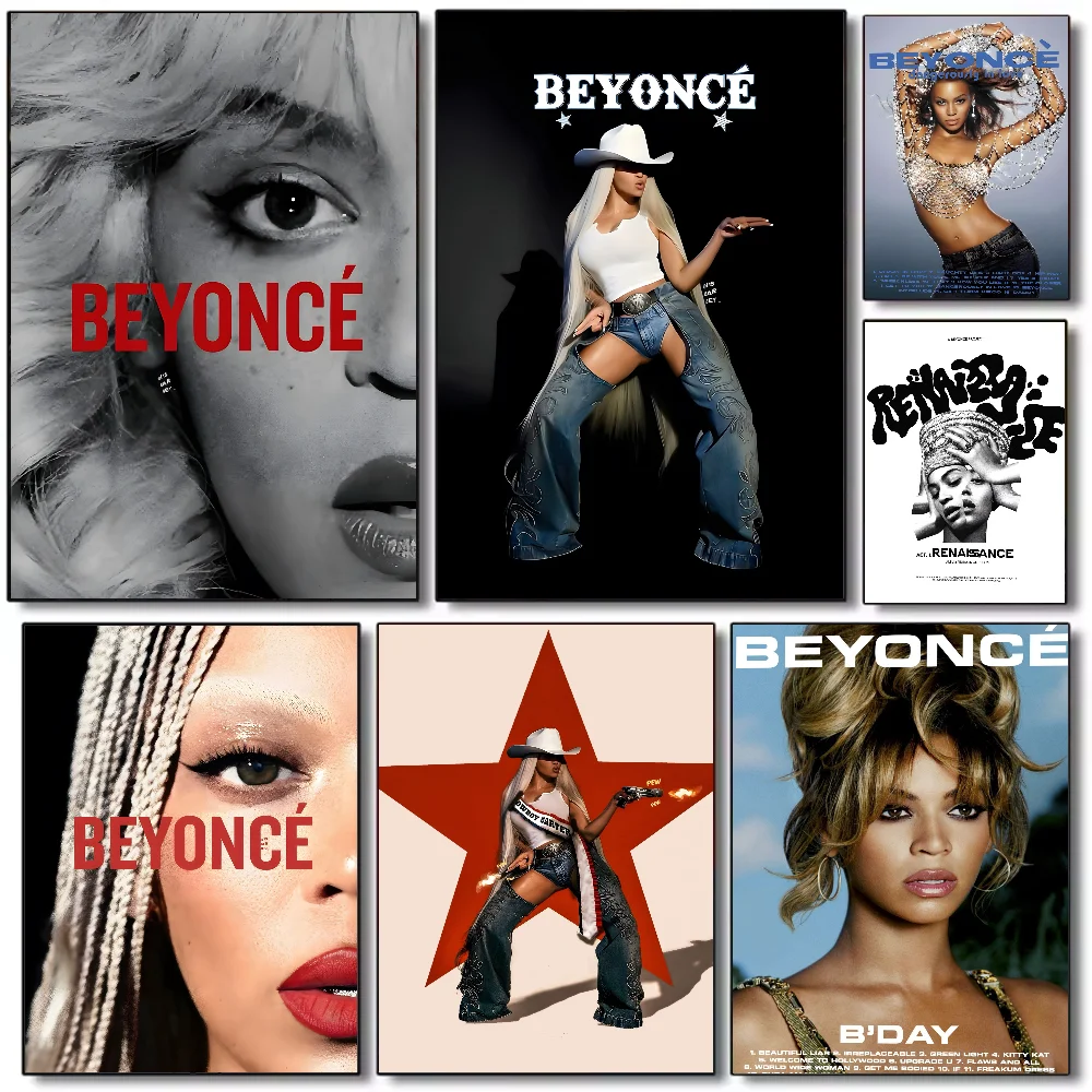 

B-Beyonce Cowboy Carter Singer Poster HD art sticky wall waterproof home living room bedroom bar aesthetic decoration