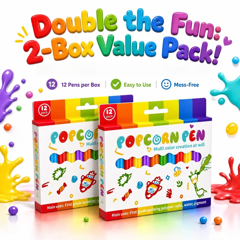 Two sets of 24 popcorn pen sets - 3D fluffy effect pens with embossed ink, available in multiple colors, perfect for making birthday cards and DIY festival gifts.