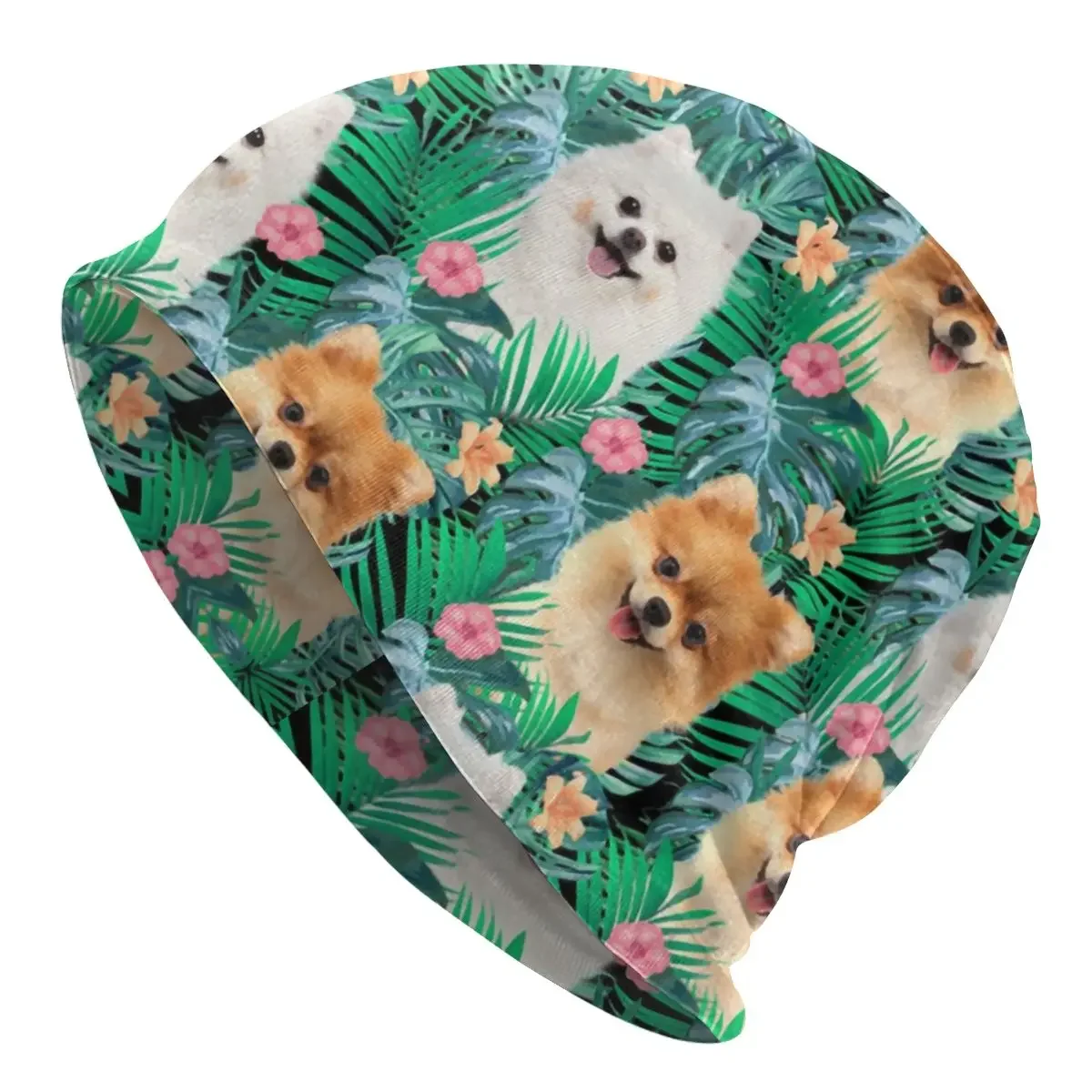 Custom Pomeranian Dog With Summer Leaf Bonnet Femme Street Knitting Hat For Women Men Winter Warm Pet Spitz Beanies Caps