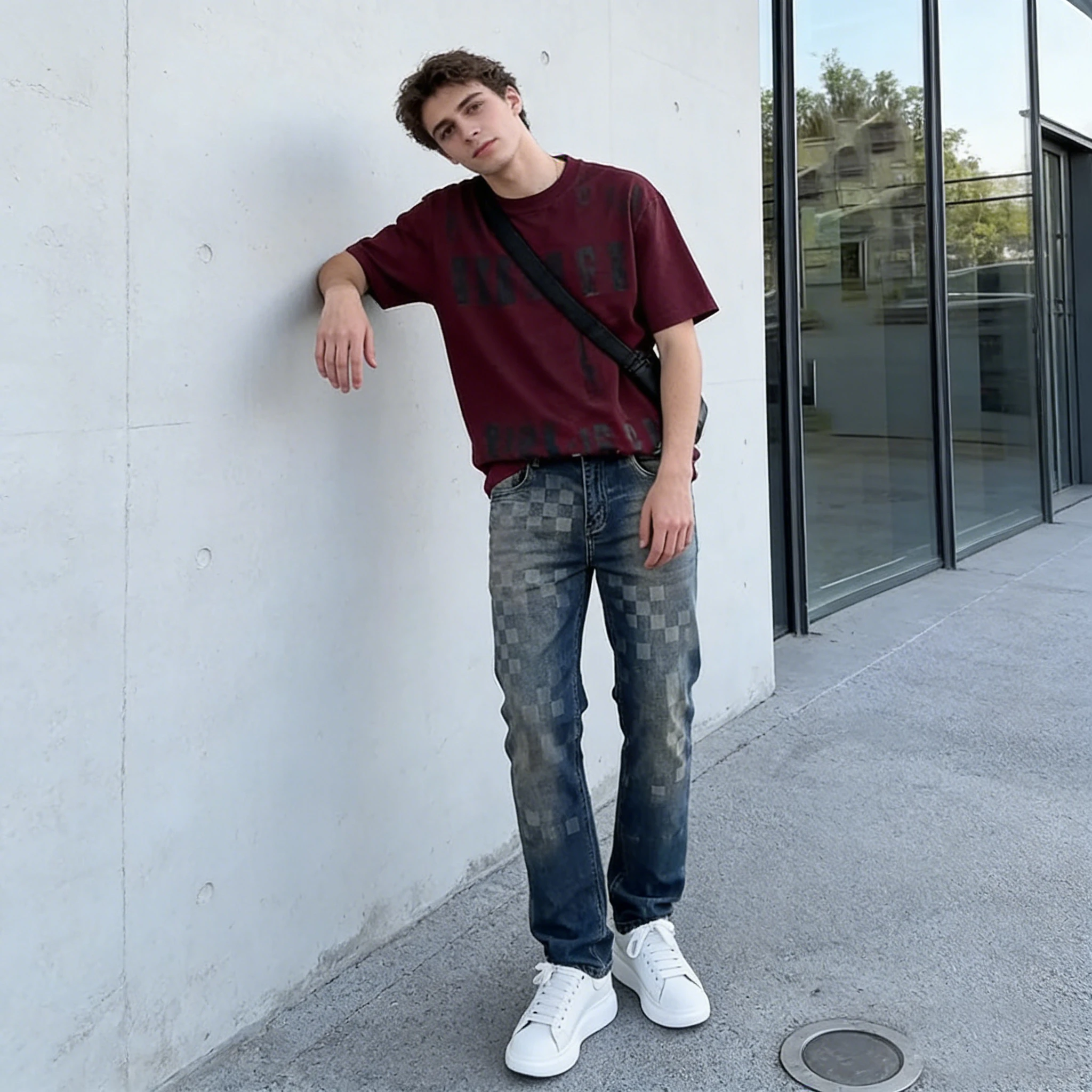 

Мужские повседневные свободные джинсы с цветными блоками и сетчатым узором, прямые джинсовые брюки, модная уличная мужская одежда.