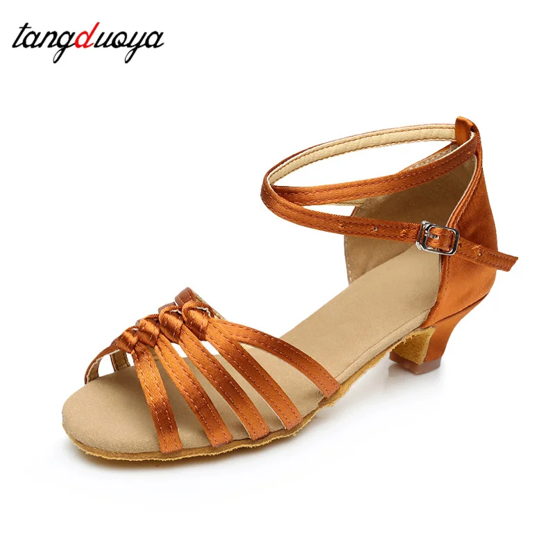 Girls Satin Latin Shoes Low Heel Ballroom Dance Shoes Adult Tango Salsa Shoes for Practice Toddler Latin Dance Shoes Performance