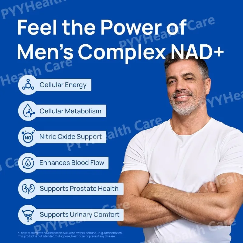 Mens NAD+ Complex 60 Capsules - Liposomal NAD+ Resveratrol CoQ10 Saw Palmetto for Cellular Energy, Prostate & Hormonal Support