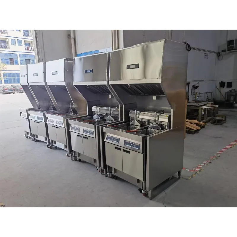 Fast Food Catering Equipment Commercial Deep Fryers with Ventless Range Hood System and Automatic Basket Lift