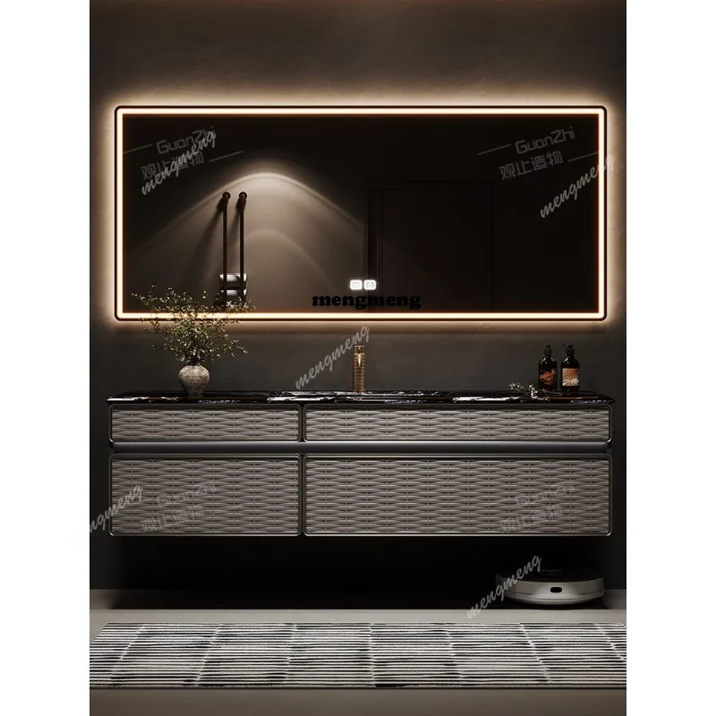 

Customized light luxury oak bathroom cabinet combination embossed metal paint washstand hand washbasin cabinet