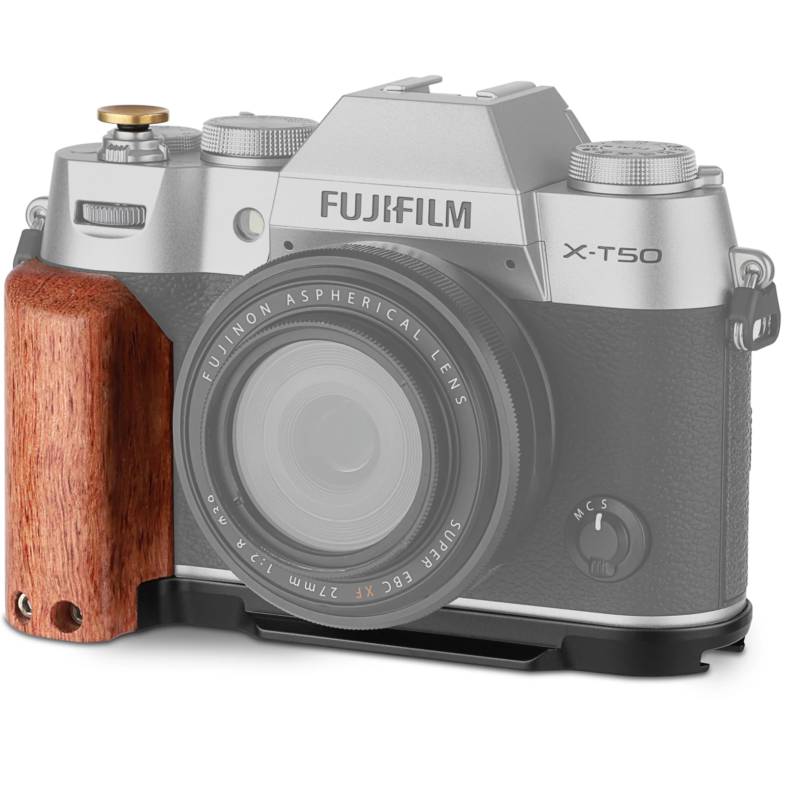 LEFTFOTO X-T50 Retro Handgrip L-Shape Bracket Handle with Wooden Grip for Fujifilm X-T50 Camera,with Shutter Button,Black