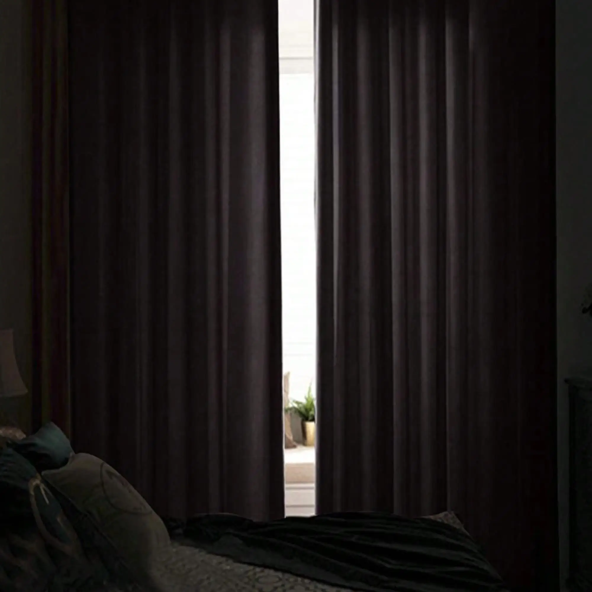 1pc Black Velvet Blackout Curtain Light Blocking, UV Protection, Heat Insulation, Thick Drapes for Living Room, Bedroom,office