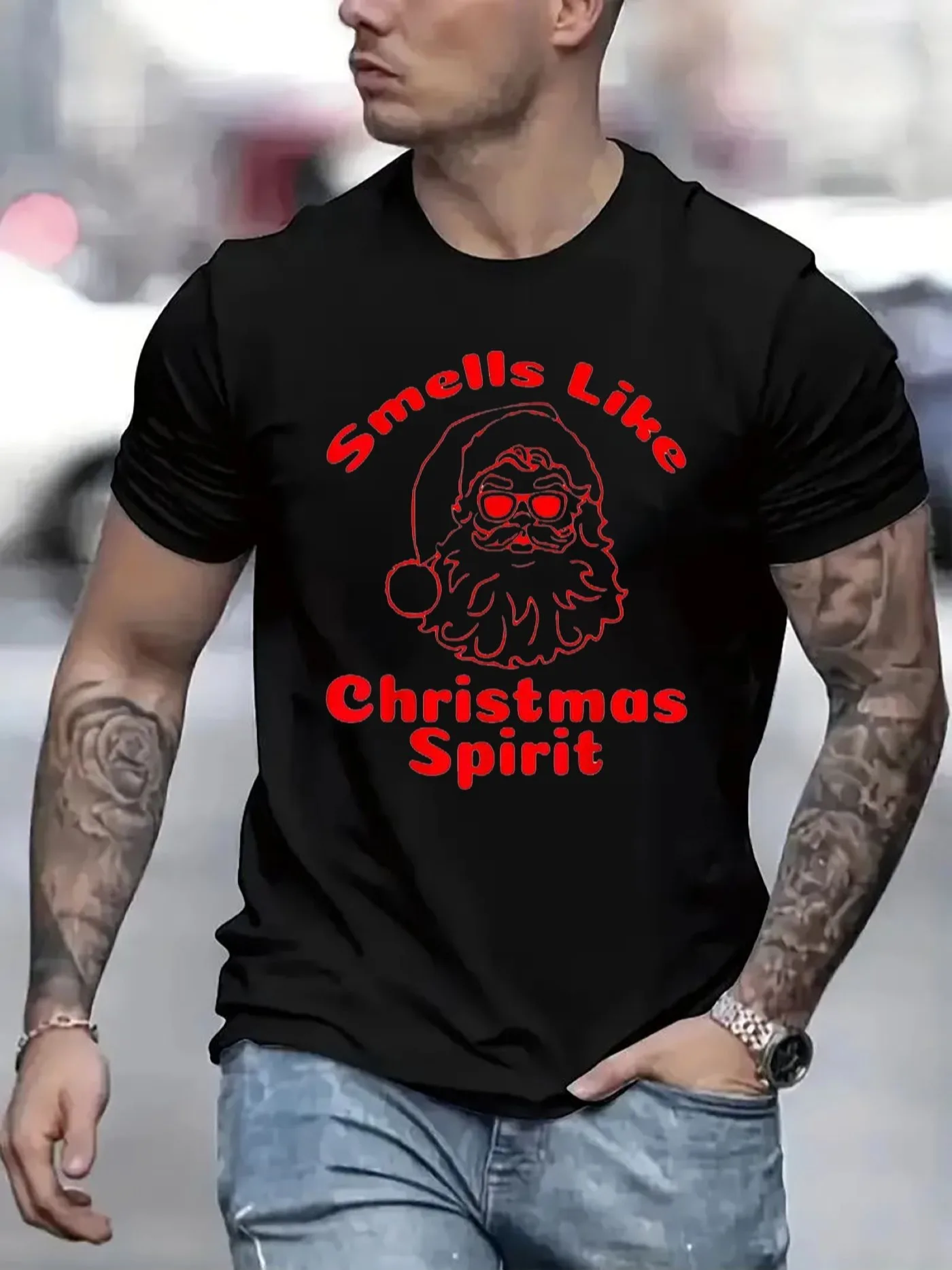 Men Christmas Casual Short Sleeve Tee 1 Pcs 100% Heavy Cotton - Comfortable Crew Neck, Soft Adorable Tees Tops