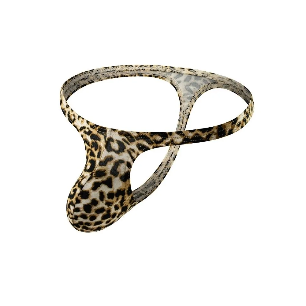 Ultra Thin T-back Leopard Thong U Bulge Pouch Low Waist Leopard Print Briefs Lingerie Men Panties Male