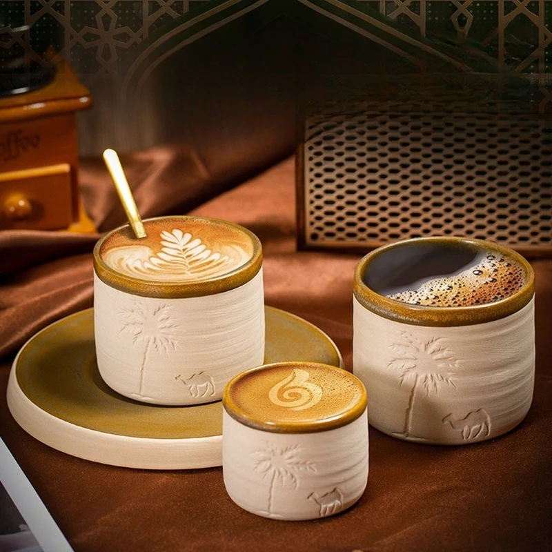 

Керамическая кофейная чашка, чашка для чая, Ближний Восток, пустынь, верблюд, кокосовое дерево, креативная, легко чистящаяся, для офиса, дома, кухни, роскошная подарочная чашка