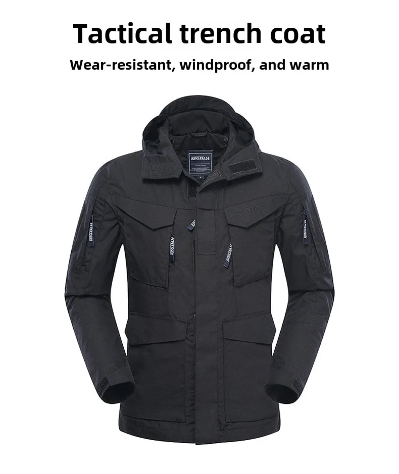 

M65 tactical trench coat, camouflage American hooded khaki jacket multi-pocket outdoor training genuine jacket