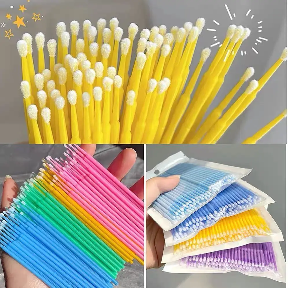 Wholesale 500Pcs Crystal Microbrushes Applicators Disposable Microswabs for Eyelash Extensions Micro Wands Spoolie 5 Color