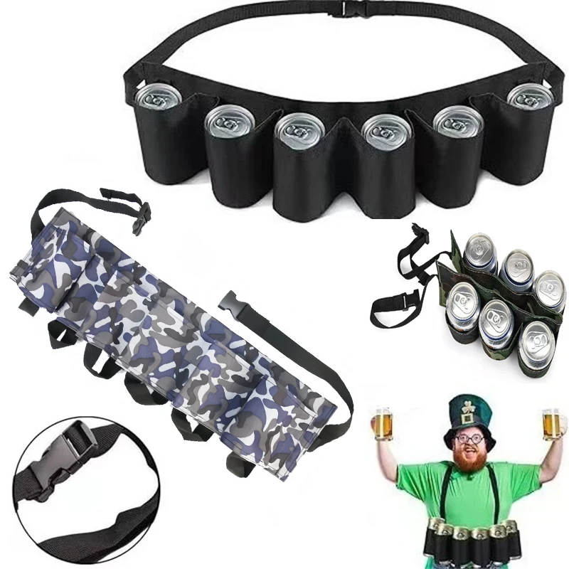 Portable Color Adjustable 6 Pockets Soda Beer Waist Holders Creative Hanging Storage Waist Bag Outdoor BBQ Party Camping Picnics