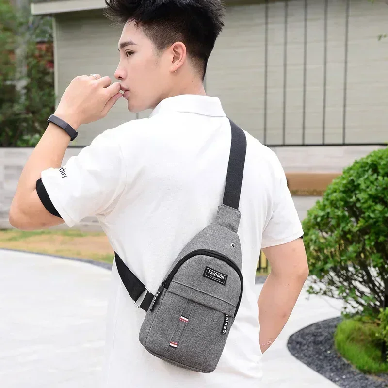 Men Chest Bags Casual Waist Bags USB Charging Earphones Cable Hole Crossbody Bags Shoulder Nylon Waist Packs Sling Bag