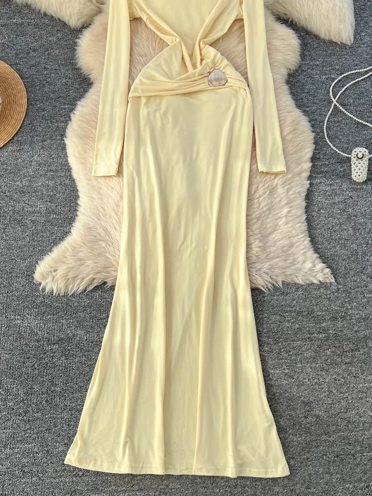 กระโปรงทรงเอผู้หญิง ผ้าโพลีเอสเตอร์ เอวสูง ทรงยาว สไตล์ลำลอง เหมาะสำหรับใส่ไปทำงาน