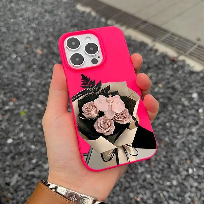 Simple Rose Bundle Phone Case Suitable For iPhone 16 15 14 13 12 11 Pro Max 14 15 16 Plus Half Pack Anti Drop Soft Cover