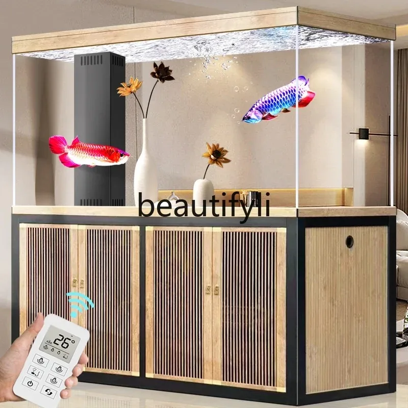 Large bottom filter in the living room, no water change, intelligent floor fish tank, ultra-white glass aquarium  H