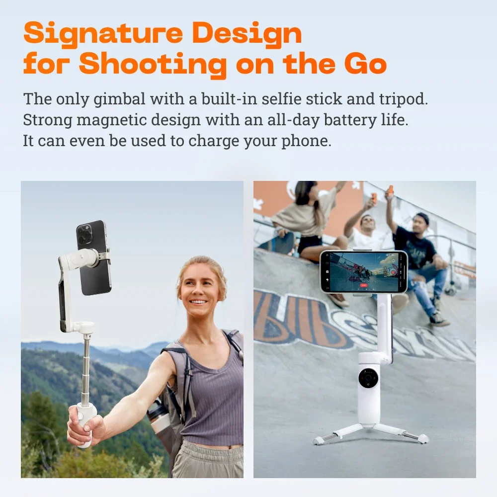 Insta360 Flow Gimbal - AI-Powered, Mobile Stabilizer, Auto-Tracking Mobile Gimbal, 3-Axis Stabilizer, Built-in Tripod