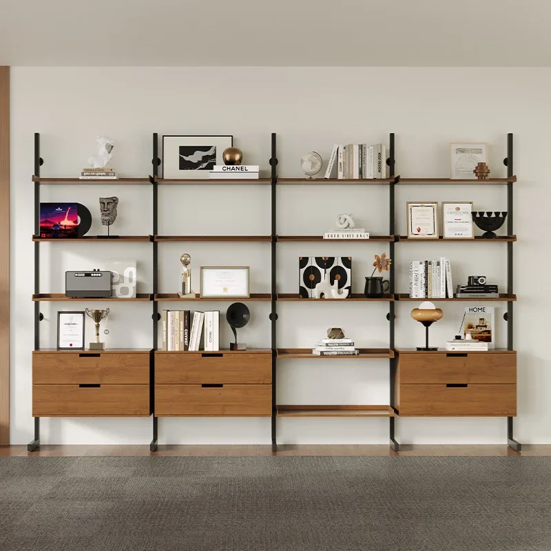Solid wood bookshelf display cabinet integrated against the wall 2026 high-end office household floor-to-ceiling file cabinet la
