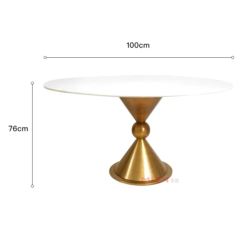 Light Luxury Stainless Steel round Dining Table Natural Jazz White Marble Table Home Living Room Dining Table with Turntable