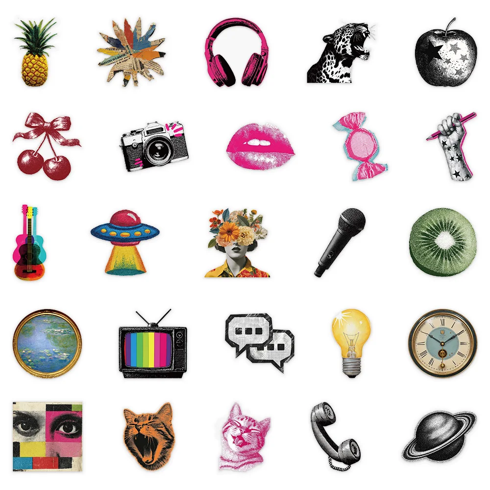 50 Stück Retro Millennium Pop Style Aufkleber Wasserdichte PET-Geschenkdekoration Scrapbook Laptop Gepäck Gitarre Wasserbecher DIY-Aufkleber – Detail 2