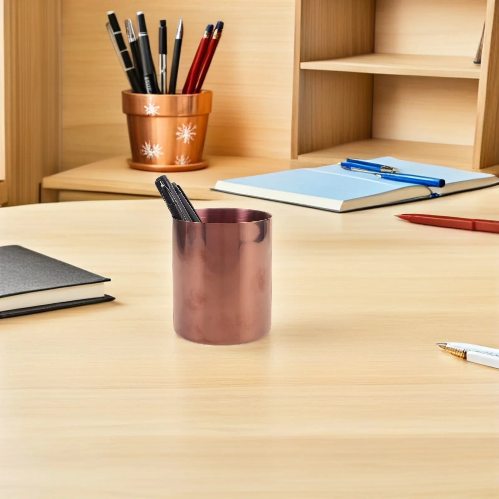 

Stainless Steel Pen Holder Rose Gold Cylindrical Desktop Organizer For Office Home Scratch Resistant Stable Base