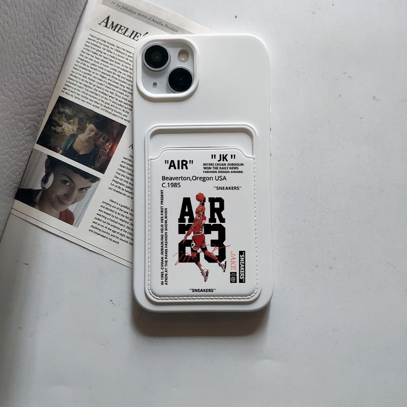 INS AIR Sports Brand Sneaker Wallet Card Phone Case For iPhone14Pro Max 11 12 13 15 XR 7 8Plus 23 Basketball Star White Cover