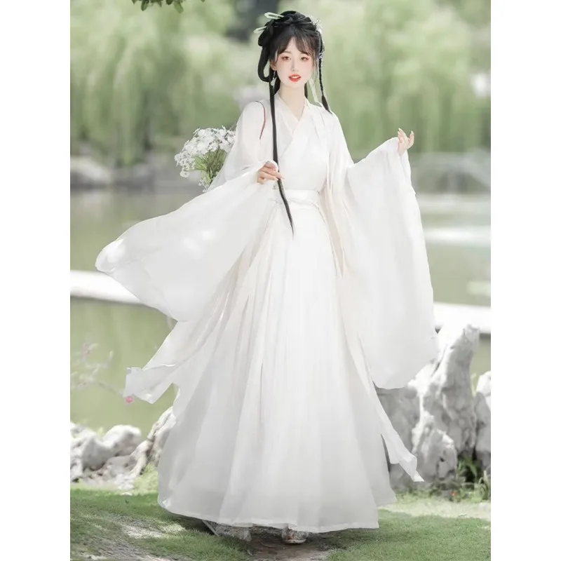 Women Chinese Traditional Hanfu Dance Dress Set Folk Dance Cosplay Performance Costume