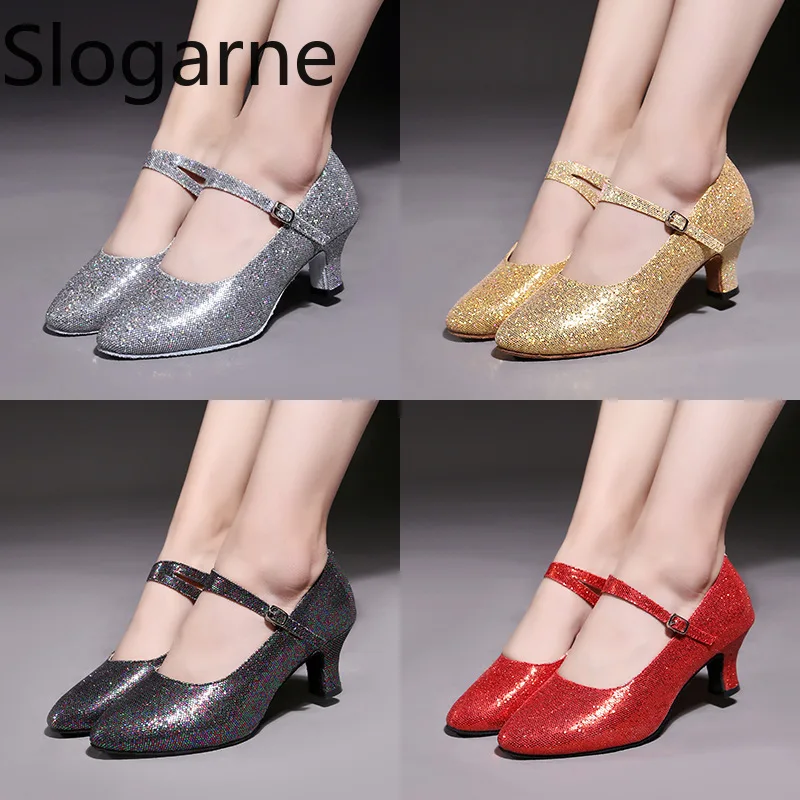 New Glitter Modern Dance Shoes Women Dancing Shoes Point Toe Girl Ballroom Tango Salsa Latin Dance Shoes Woman 3.5CM 5.5CM Heels
