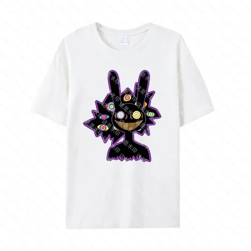 Trippy Multi Eye Jax Character Graphic T-Shirt, TADC Psychedelic Bunny Cartoon Print Tee, Dark Spooky Style Short Sleeve Top