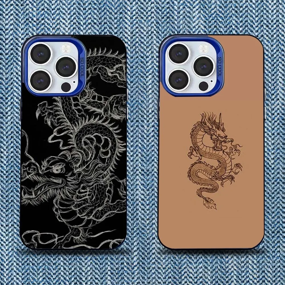 

National Style Chinese Dargons Phone Case For iPhone 16,15,14,13,12,11,Mini,Pro,SE,MAX Blue Matte Silicone Cover