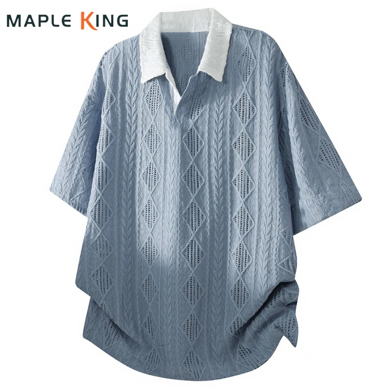 Summer Men's Camisas Polo Jacquard Golf Tee Shirt Homme 2026 Vintage Hollow Out Designer Short Sleeve Loose Man Polo Shirt 3XL