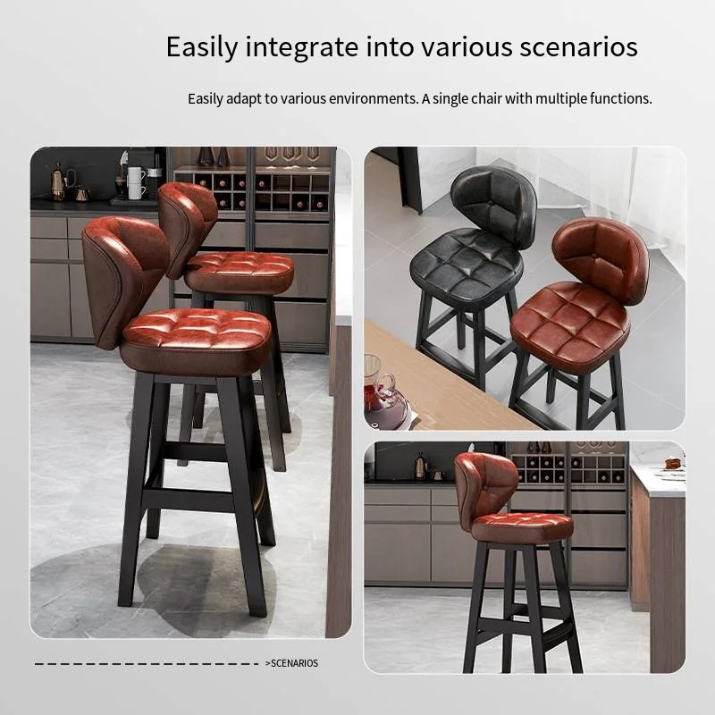 Bar Stools，Modern Faux Leather High Barstools with Back and Solid Wood Legs， Island Chairs for Kitchen Island, Bar, Counter