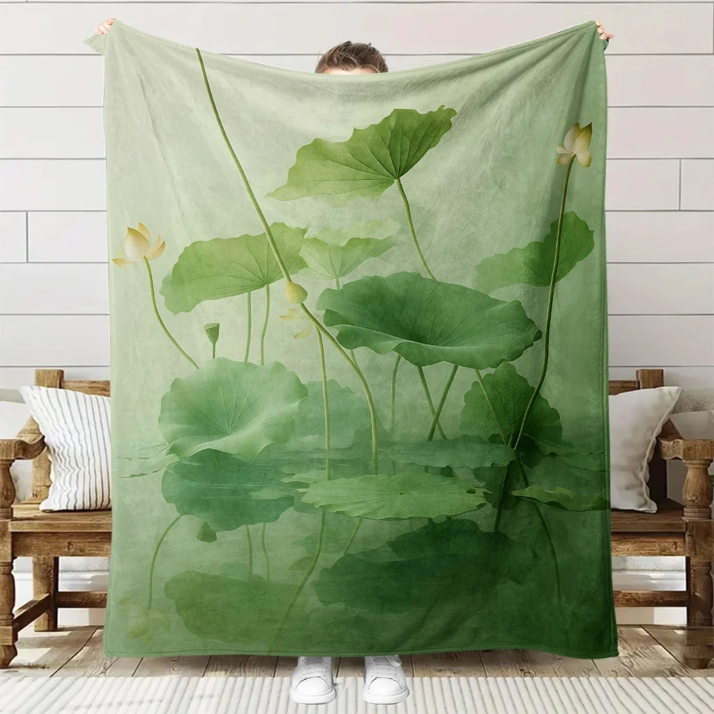 1pc Soft for Lotus & Lily Pad Quilted Flannel Blanket Suitable for Bed, Sofa - All-Season Bedspread & Couch Cover, Machine Washa