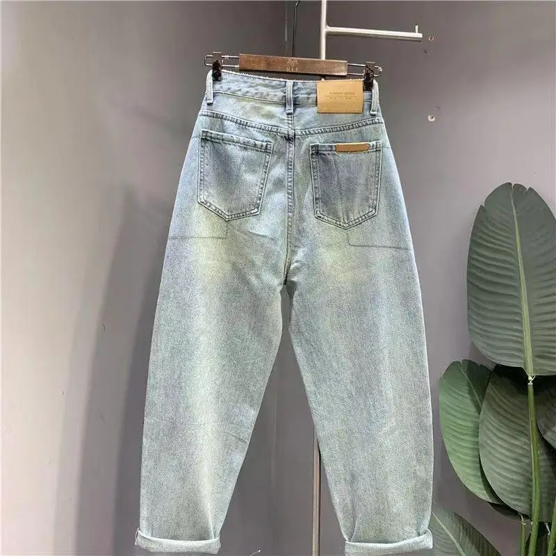 Women's Embroidered Butterfly Ripped Hole Jeans Casual Harem Denim Pants Fashion Large Size Loose Cowboy Ankle-Length Pants 5XL