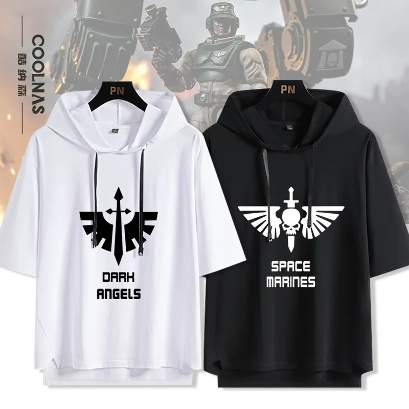ルーズフィット-ハンマー-40k-ゲーム-スターソルジャー-エクストリーム-ウォー-チーム-フード付き半袖-ユニセックス-ハーフスリーブ-tシャツ-ソフトで快適なコットン