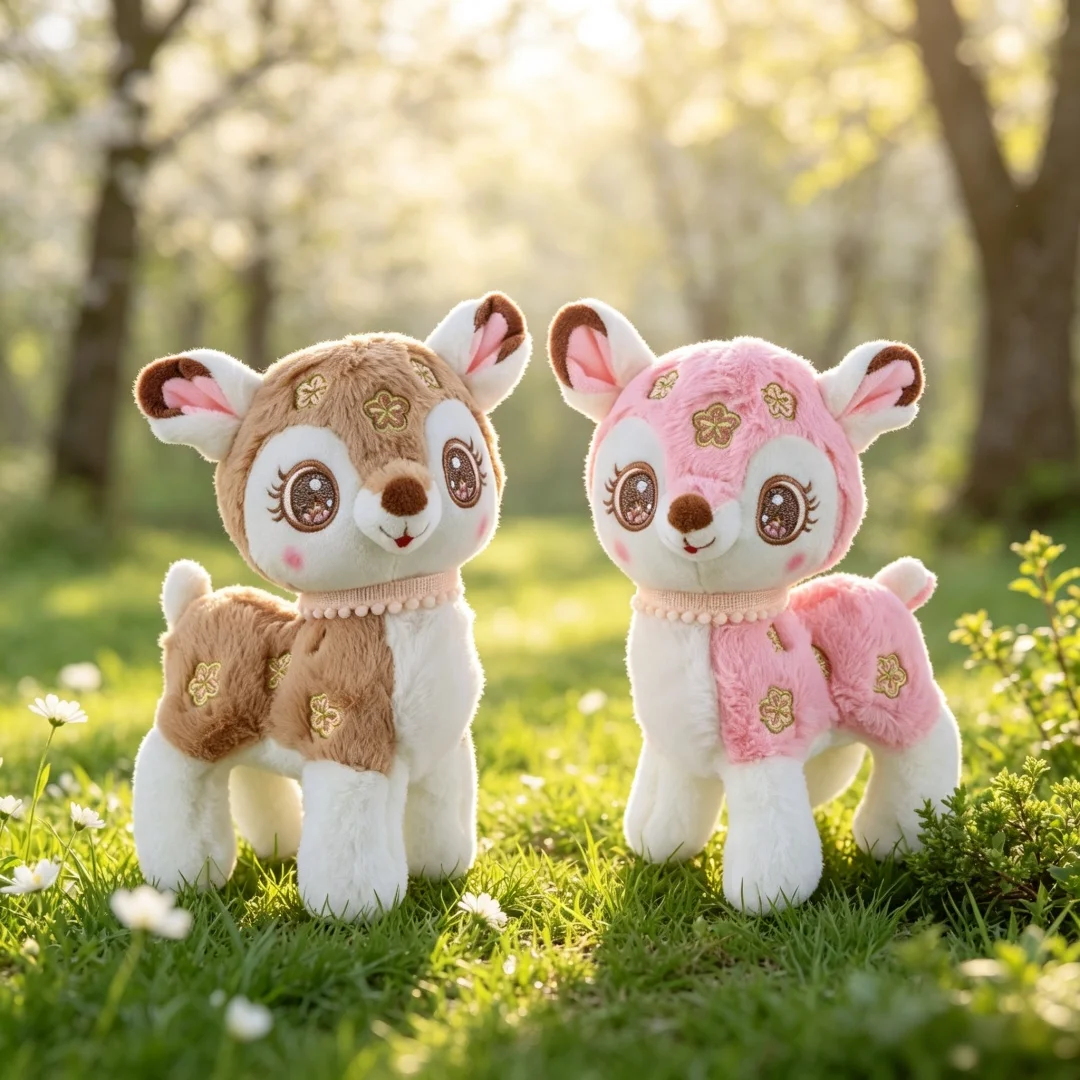 Kawaii Cherry Blossom Deer Plush Toy Soft Stuffed Animal Starry Sika Deer Plushie Birthday Holiday Gift for Kids Home Decor