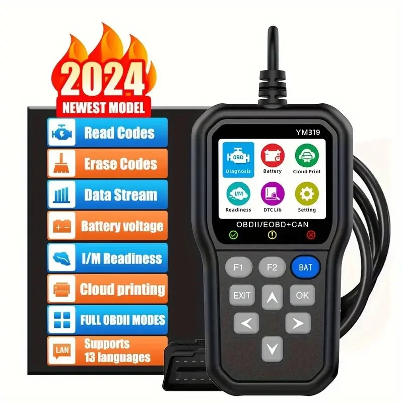 

YM319 OBD2 Scanner Diagnostic Tool Car Engine Fault Code Reader Car Battery Analyzer Oxygen Sensing Tester