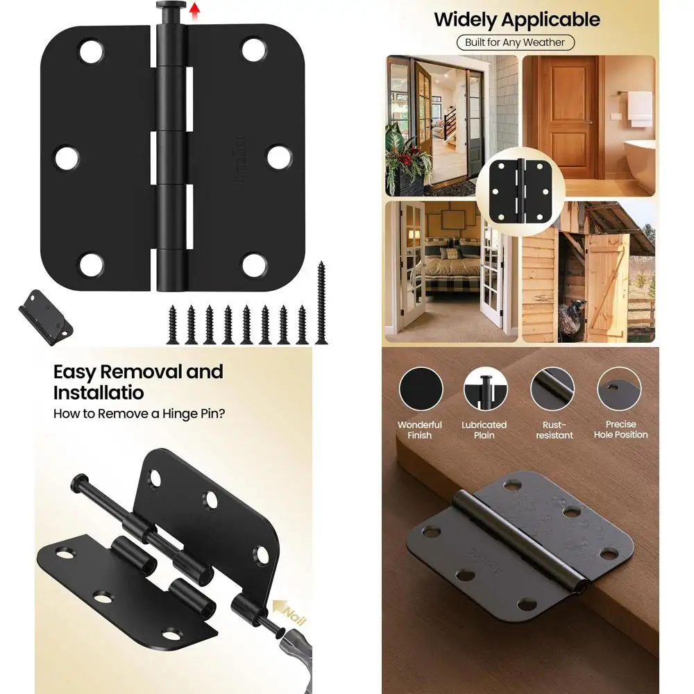 

Комплект из 48 матовых черных петель с радиусом 3,5 5/8 дюйма для межкомнатных и входных дверей - для внутреннего и наружного применения