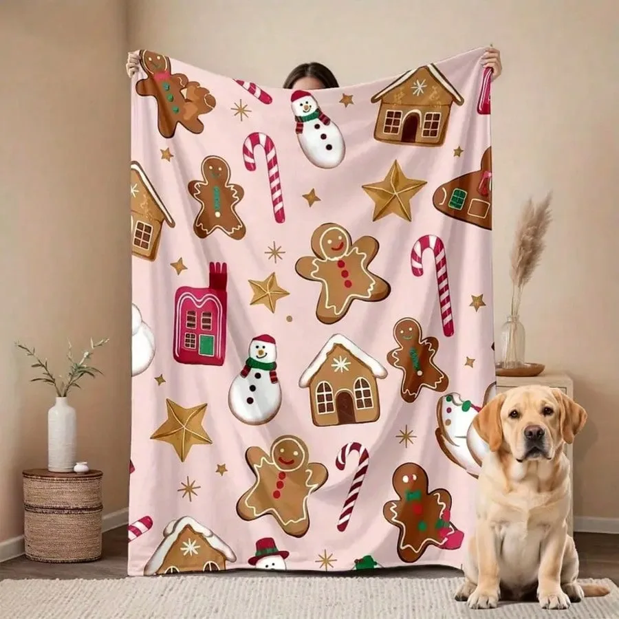 الزنجبيل رجل شجرة عيد الميلاد المطبوعة الفانيلا بطانية المنزل السفر التخييم بطانية سميكة الفانيلا غطاء شال السجاد لينة سيارة #4