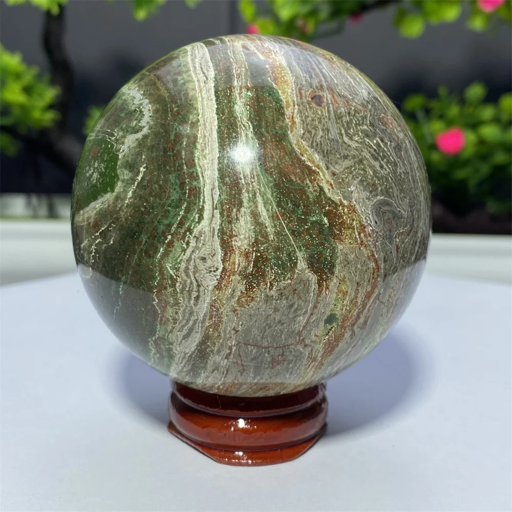 Natural Crystal Rainbow Moss Agate Ball Gem Healing Reiki Energy Minerals Stone Hand-Polished Home Decoration