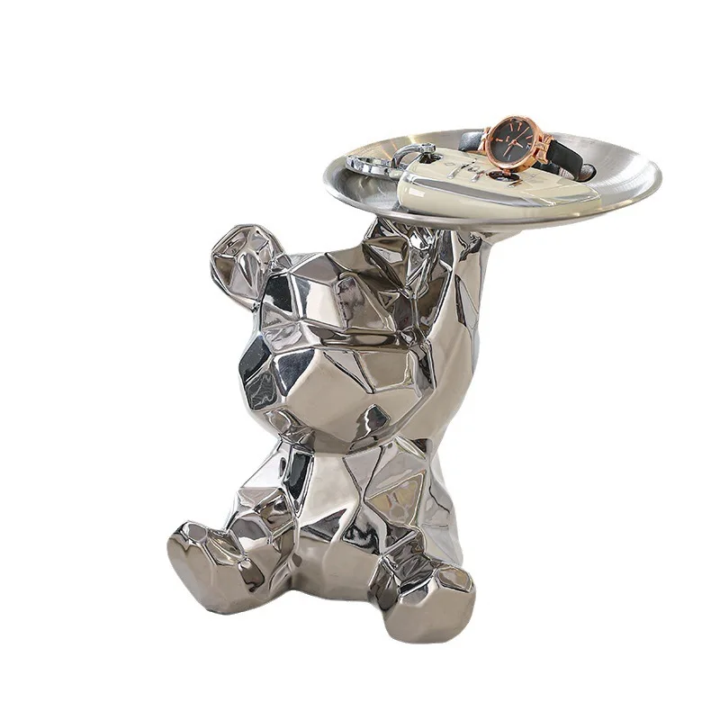 1 piece abstract ceramic electroplated bear statue with keys, cosmetic storage tray, and piggy bank bookshelf statue decoration.