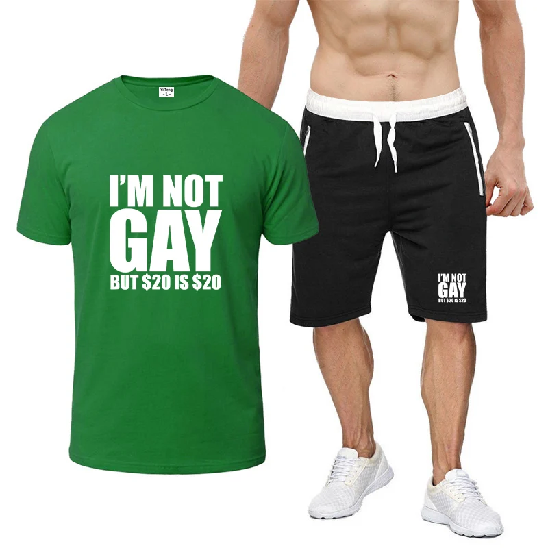 

2025 I'm Not Gay But 20 Is 20 Printing New Styl Eight Color Short Sleeved Set Summer T-Shirt Casual Shorts 2-piece Suit