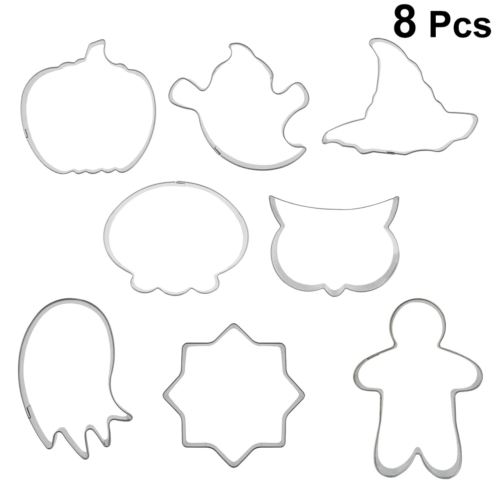 

8 Pcs Chocolate Candy Halloween Bake Molds Dessert Cookie Biscuit Baking Silver Shaper Cake Moulds