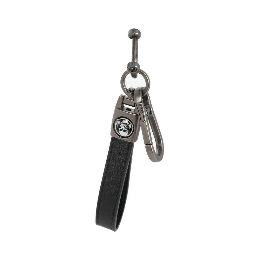 Skull Black Strap Keychain Multi-Purpose Metal Waist Hanging Key Ring Leather Key Chain Fits For Harley CVO Motorcycles And Cars