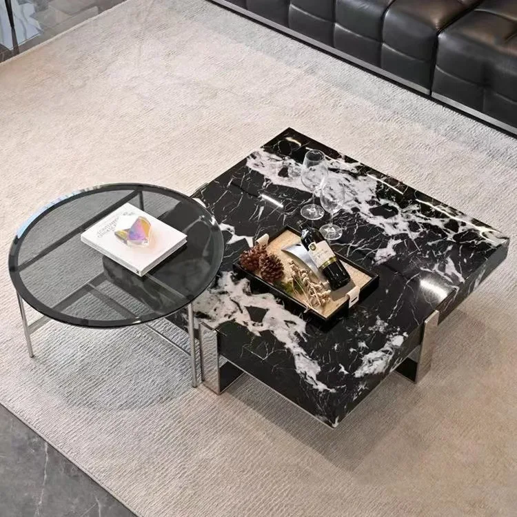 Foshan Manufacturer High Quality Steel Living Room Furniture Sets Modern Luxury Coffee Table With Marble Top