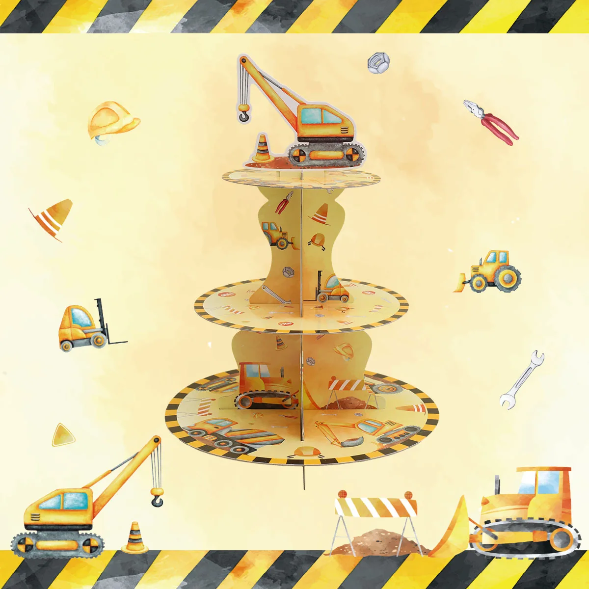 Construction Theme Cupcake Stand Construction Birthday Decorations Kids Boy Bulldozer Tractor Truck Party Supplies Baby Shower