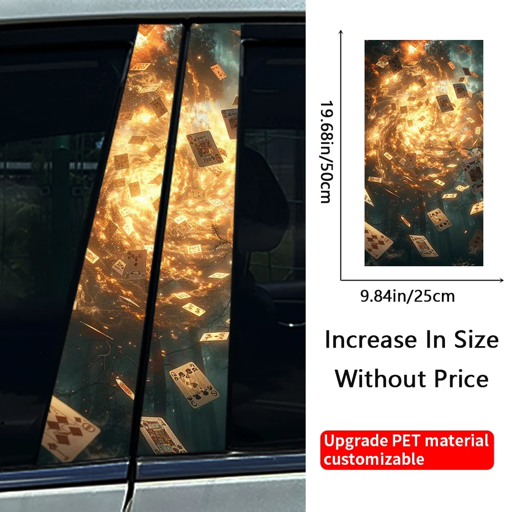 2Pcs/set Lightning Poker Car Stickers Auto B-Pillar Waterproof Decoration Cover Scratches Sunscreen Car Doors Pillar Decals
