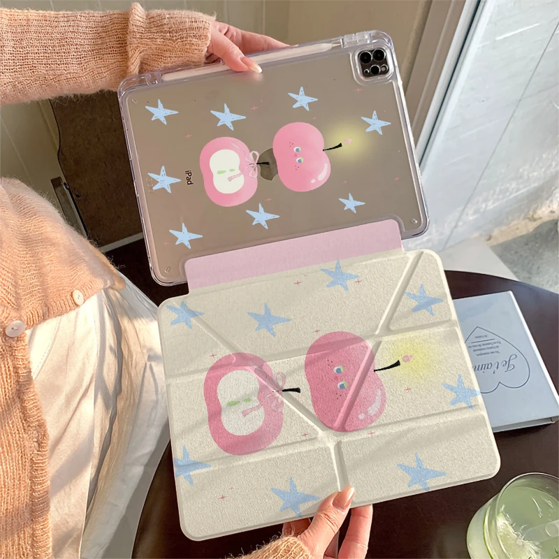 Cute Cartoon Apple Candle Tablet Case For iPad Pro 11 12.9 13 M2 M4 M3 M5 Shell 8.3 9.7 10.2 5/6/7/8/9/10/11th Air 3 4 5 6 Cover