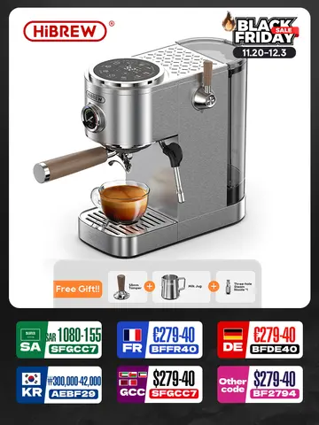 HiBREW 반자동 에스프레소 커피 머신 3 레벨 온도 조절 가능 콜드/핫 20Bar 커피 메이커 카푸치노 H13