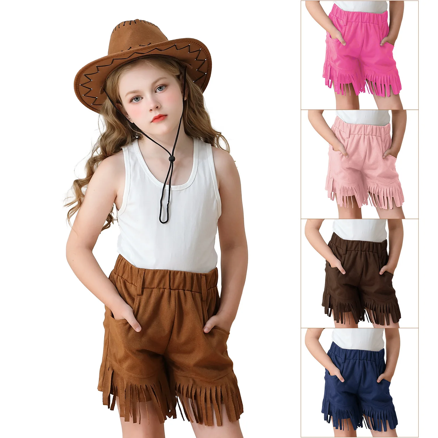 

Carnival Tassel Pants Bohemian Vintage Deerskin Velvet Western Denim Shorts Girls Hippie